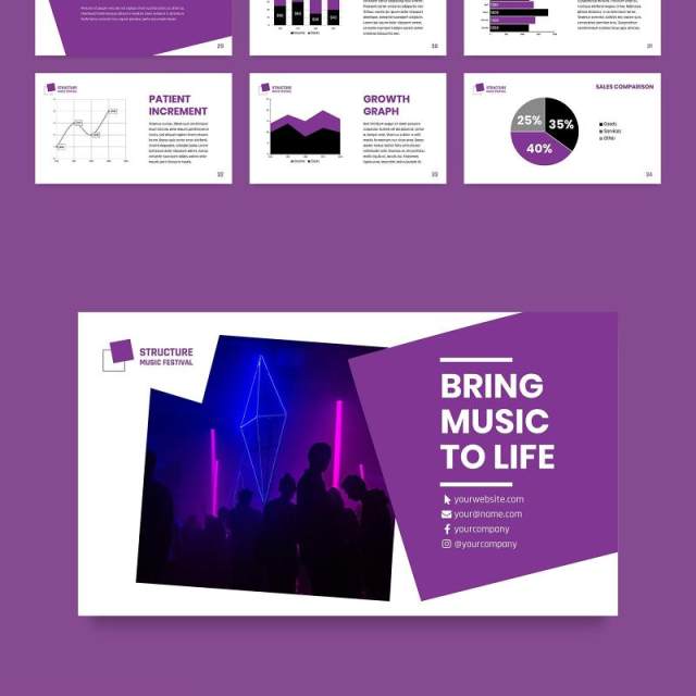 音乐节商业计划宣传介绍PPT模板不含照片Music Festival PowerPoint Presentation Template