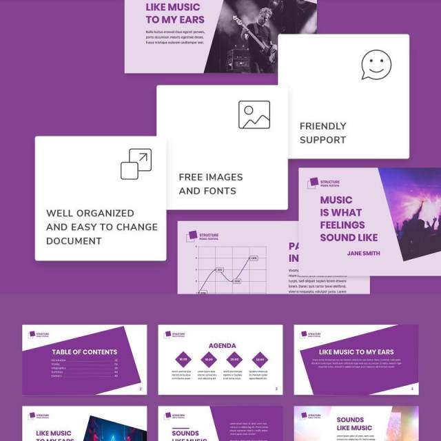 音乐节商业计划宣传介绍PPT模板不含照片Music Festival PowerPoint Presentation Template