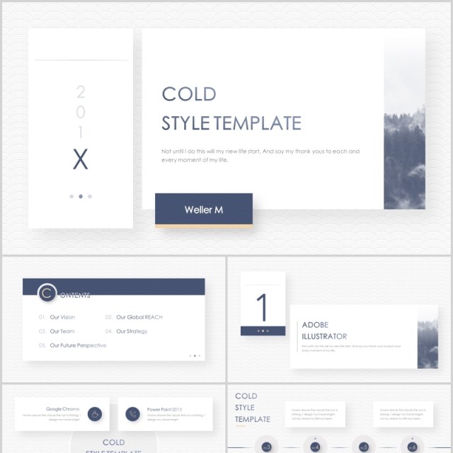简约冷淡风商务通用PPT模板cold style template