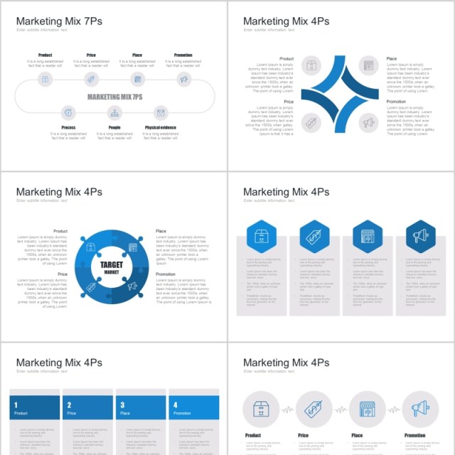 7套色系营销组合PPT信息图表模板marketing mix powerpoint template