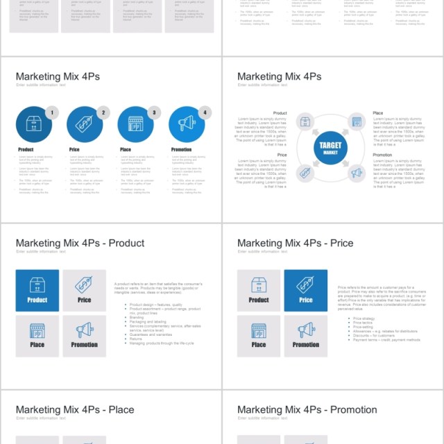 7套色系营销组合PPT信息图表模板marketing mix powerpoint template