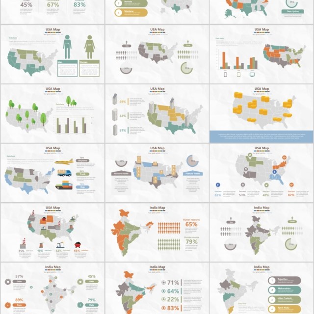 世界地图PPT模板数据信息可视化分析元素插画素材World Map Presentation