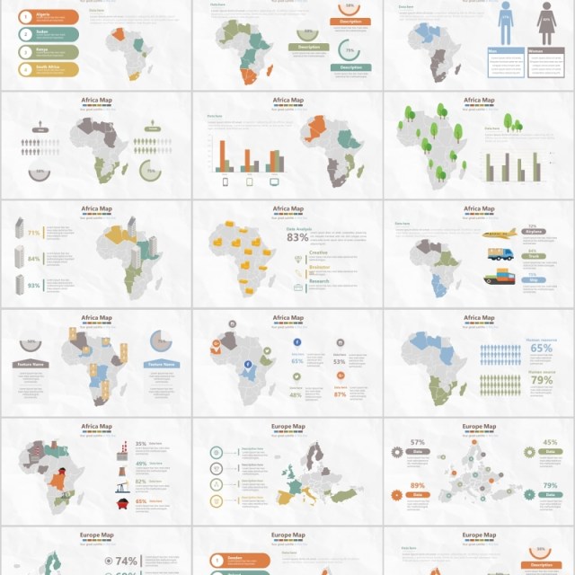 世界地图PPT模板数据信息可视化分析元素插画素材World Map Presentation