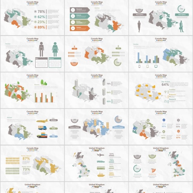 世界地图PPT模板数据信息可视化分析元素插画素材World Map Presentation