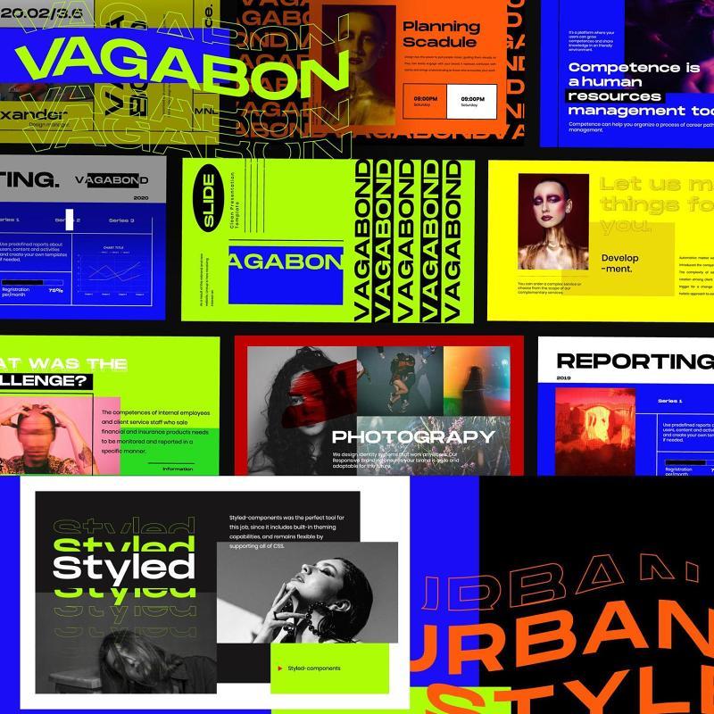 广告杂志创意设计商业公司演示PPT模板不含照片VAGABOND Urban Design Creative Presentation PPT