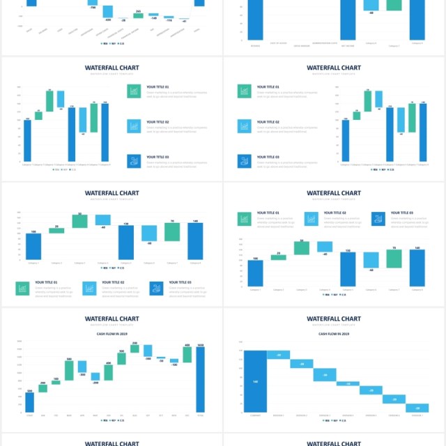 公司项目净现金流量瀑布图可视化数据图表PPT素材Waterfall Chart Slides PowerPoint