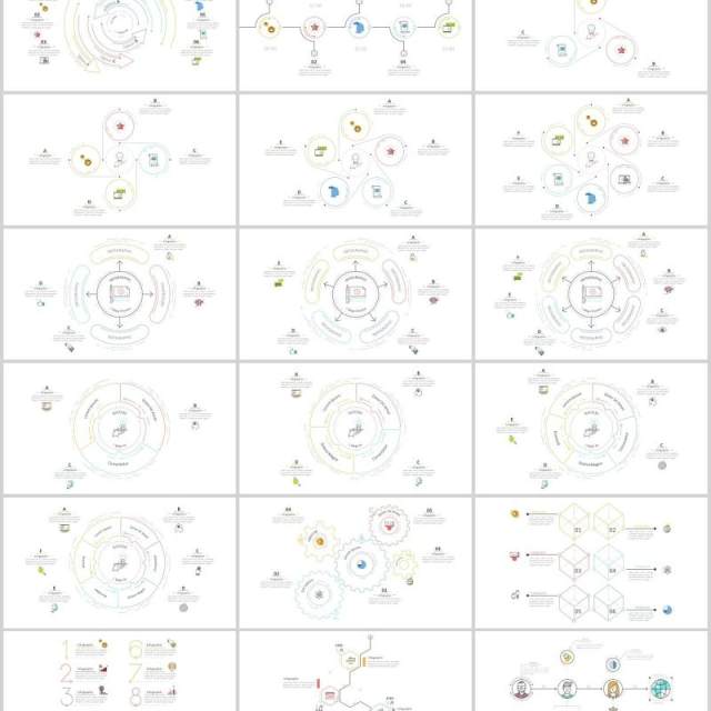 细线循环箭头流程关系图周期时间线用户头像图标PSD素材信息图表PPT元素Ultimate Thin Line Powerpoint Infographic