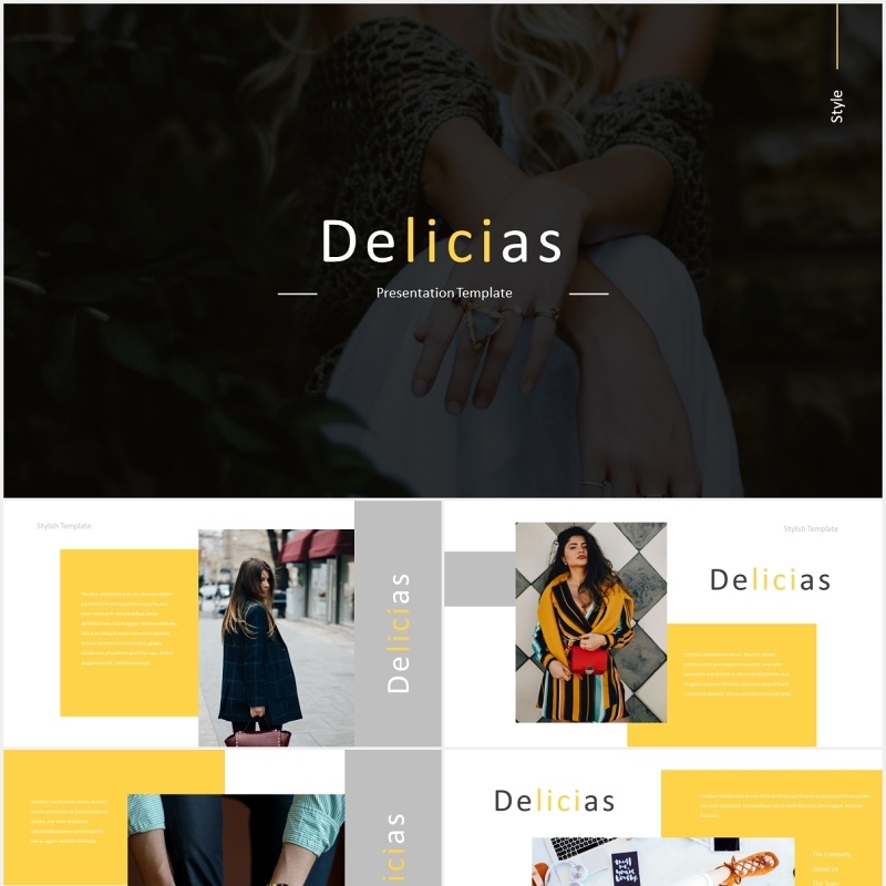 时尚黄色图片排版国外PPT模板Delicias Powerpoint Template