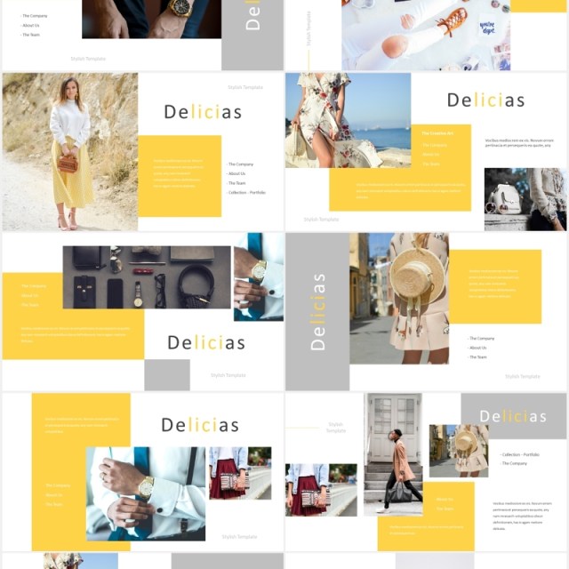 时尚黄色图片排版国外PPT模板Delicias Powerpoint Template 时尚黄色图片排版国外PPT模板Delicias Powerpoint Template