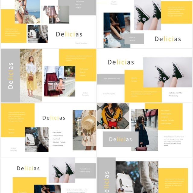 时尚黄色图片排版国外PPT模板Delicias Powerpoint Template 时尚黄色图片排版国外PPT模板Delicias Powerpoint Template