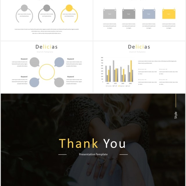 时尚黄色图片排版国外PPT模板Delicias Powerpoint Template