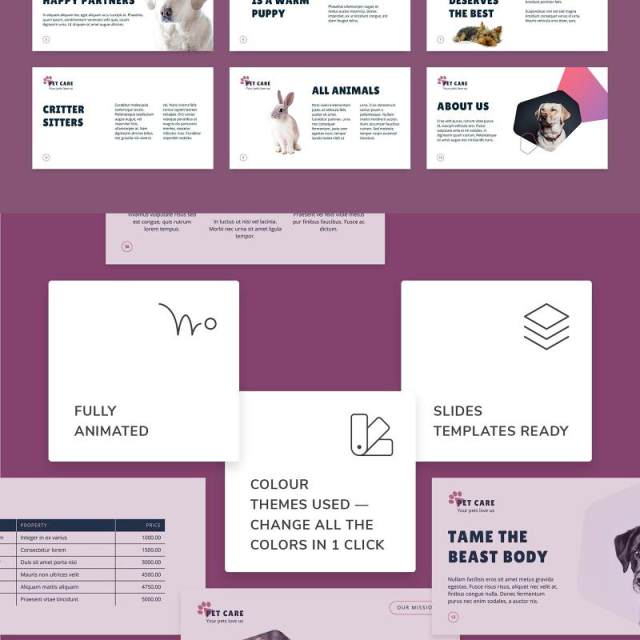 宠物美容沙龙猫狗护理服务PPT版式模板Pet Care PowerPoint Presentation Template