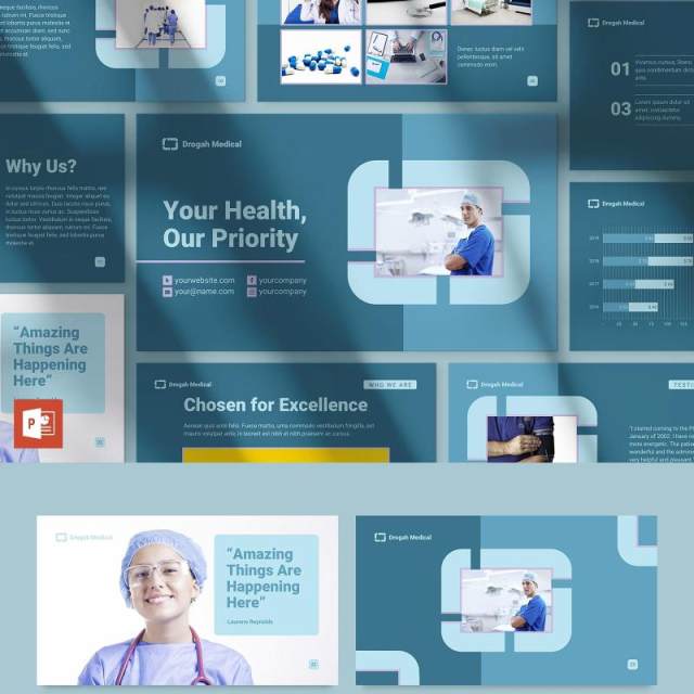 蓝色诊所医疗医院医生PPT模板不含照片Clinic PowerPoint Presentation Template