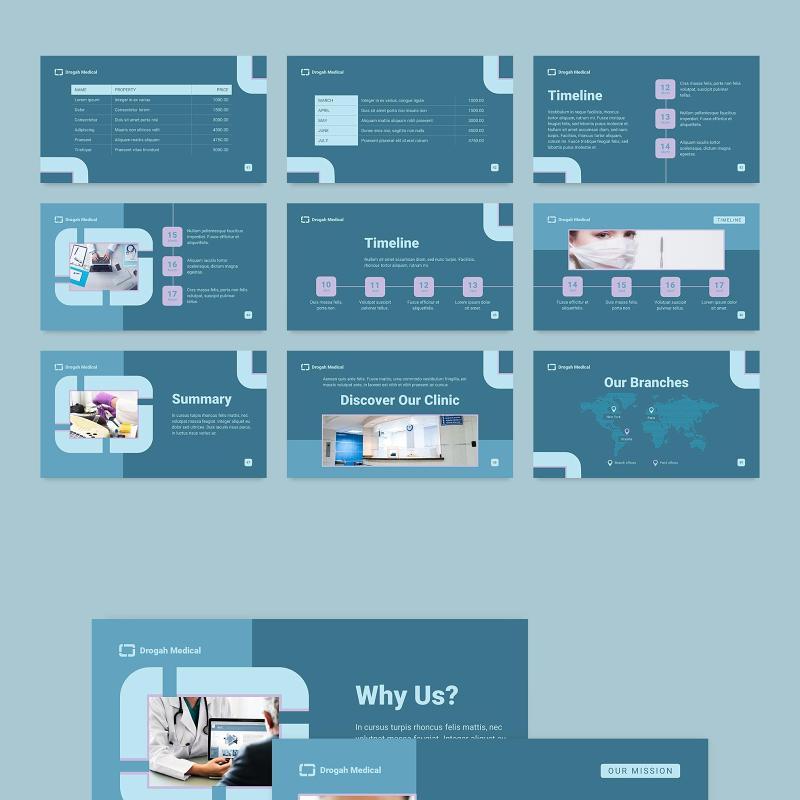 蓝色诊所医疗医院医生PPT模板不含照片Clinic PowerPoint Presentation Template