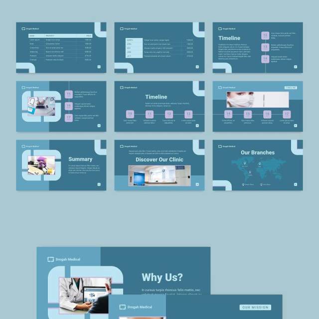 蓝色诊所医疗医院医生PPT模板不含照片Clinic PowerPoint Presentation Template