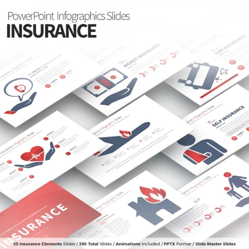 11套色系保险PPT信息图表幻灯片Insurance - PowerPoint Infographics Slides