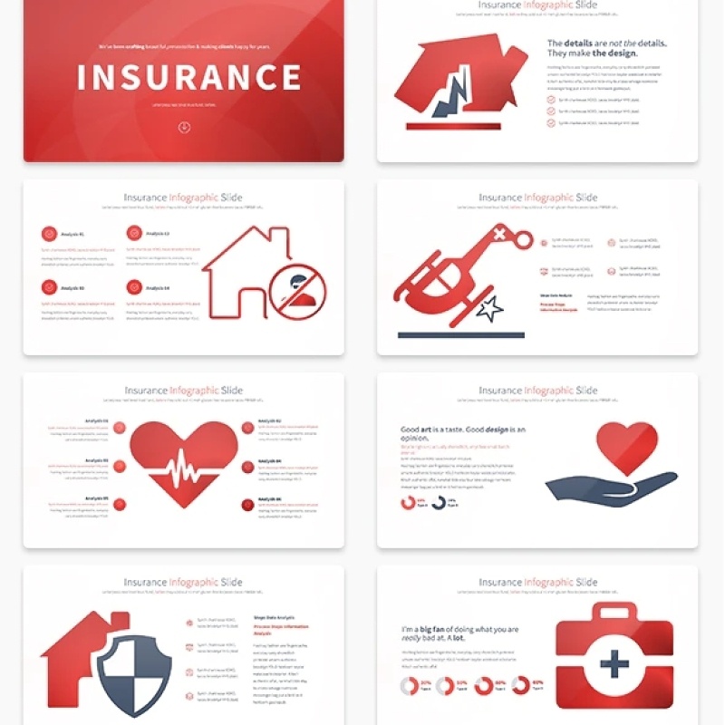 11套色系保险PPT信息图表幻灯片Insurance - PowerPoint Infographics Slides