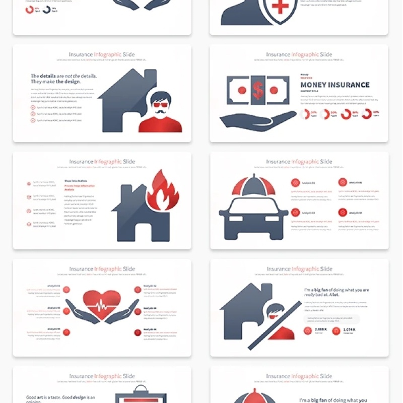 11套色系保险PPT信息图表幻灯片Insurance - PowerPoint Infographics Slides