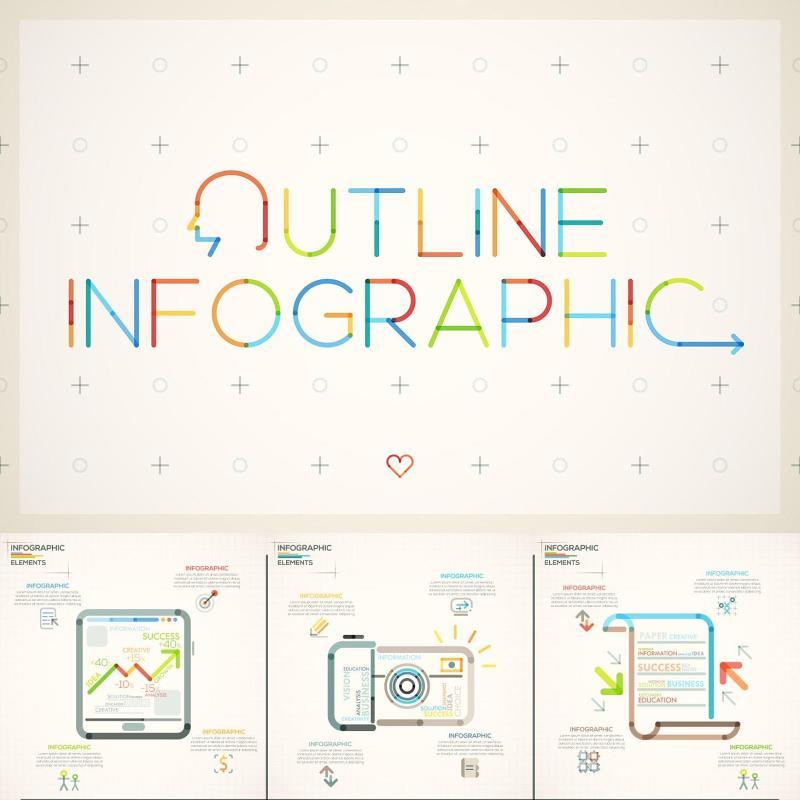创意图形彩色细线大纲目录信息图表可视化AI矢量图标素材Outline Infographic