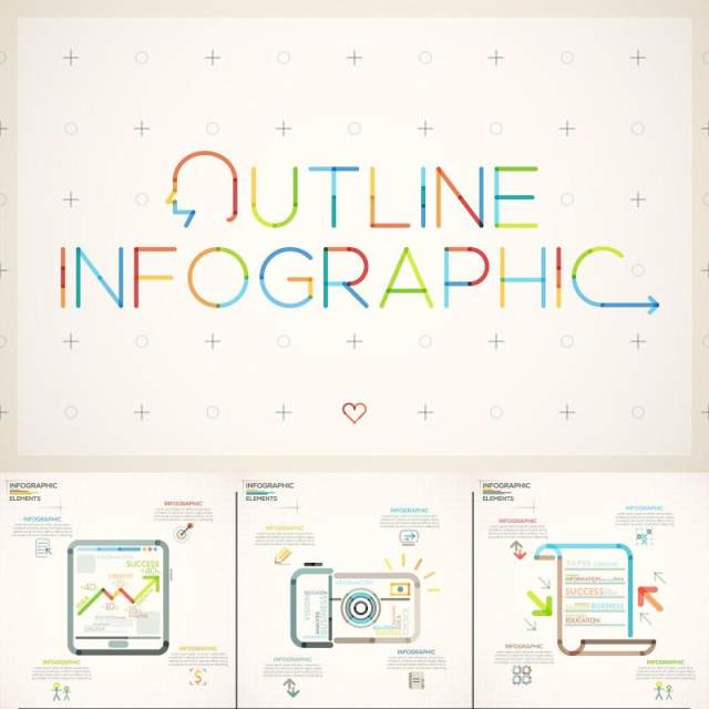 创意图形彩色细线大纲目录信息图表可视化AI矢量图标素材Outline Infographic