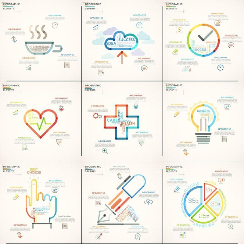 创意图形彩色细线大纲目录信息图表可视化AI矢量图标素材Outline Infographic