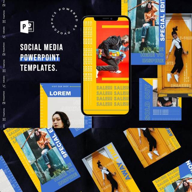蓝黄色手机竖版社交媒体杂志PPT版式模板Social Media PowerPoint Template 蓝黄色手机竖版社交媒体杂志PPT版式模板Social Media PowerPoint Template