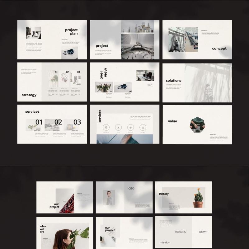 创意简洁公司业务宣传PPT模板不含照片ESTES Powerpoint Business Minimal Corporate