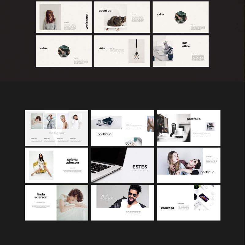 创意简洁公司业务宣传PPT模板不含照片ESTES Powerpoint Business Minimal Corporate