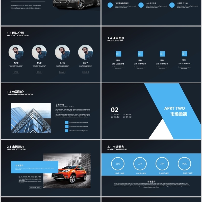 深蓝色汽车商业计划书PPT模板