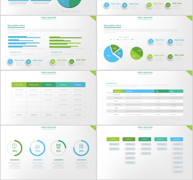 绿色数据柱状图PPT信息图表素材Data Charts Powerpoint Presentation