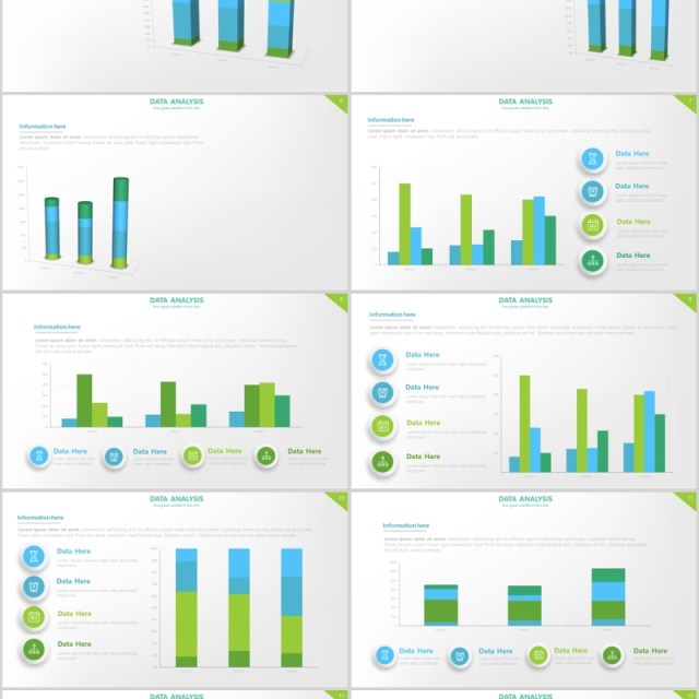 绿色数据柱状图PPT信息图表素材Data Charts Powerpoint Presentation