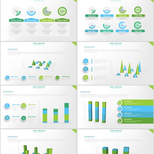 绿色数据柱状图PPT信息图表素材Data Charts Powerpoint Presentation