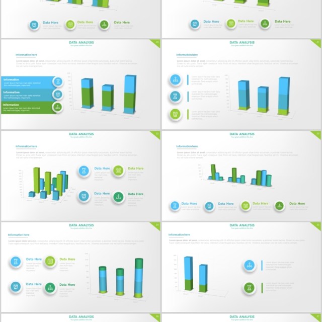 绿色数据柱状图PPT信息图表素材Data Charts Powerpoint Presentation