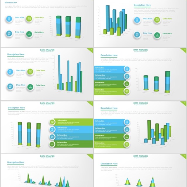 绿色数据柱状图PPT信息图表素材Data Charts Powerpoint Presentation