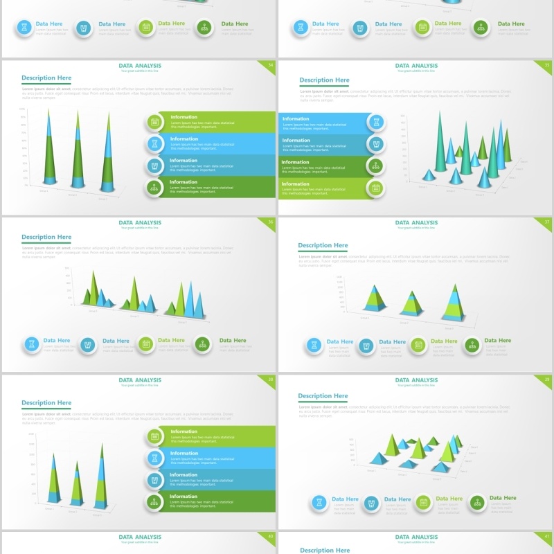 绿色数据柱状图PPT信息图表素材Data Charts Powerpoint Presentation