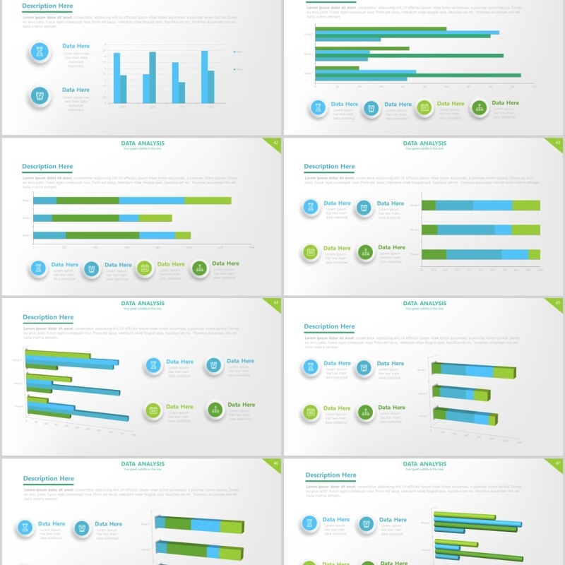 绿色数据柱状图PPT信息图表素材Data Charts Powerpoint Presentation