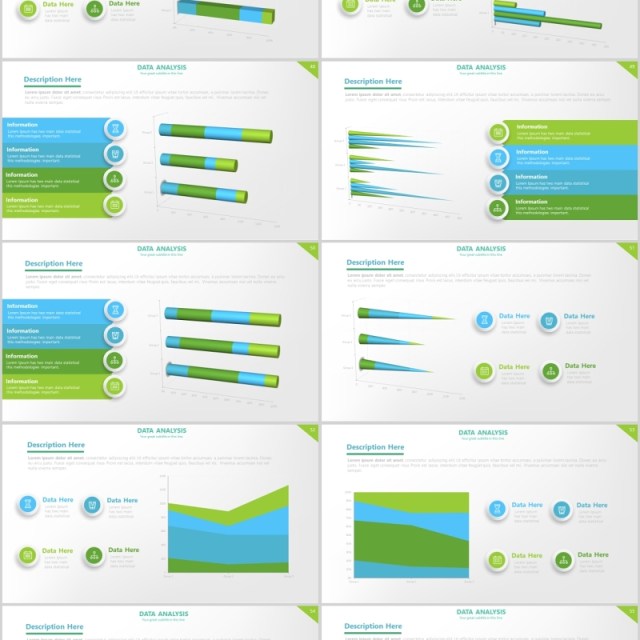 绿色数据柱状图PPT信息图表素材Data Charts Powerpoint Presentation