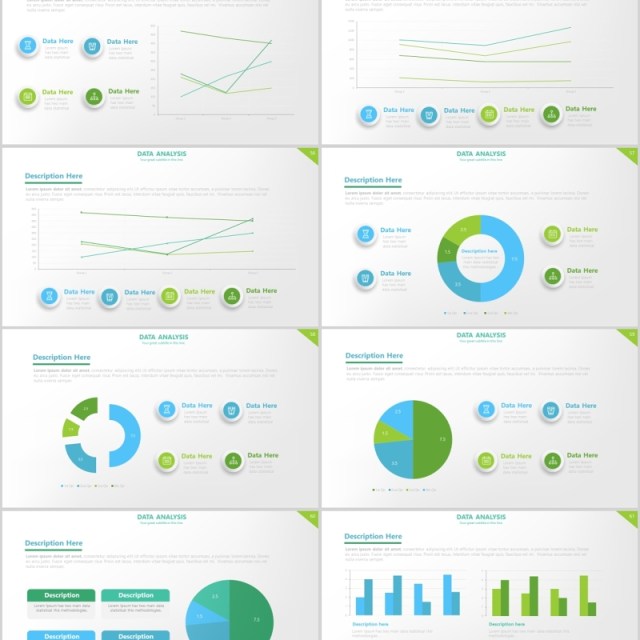 绿色数据柱状图PPT信息图表素材Data Charts Powerpoint Presentation