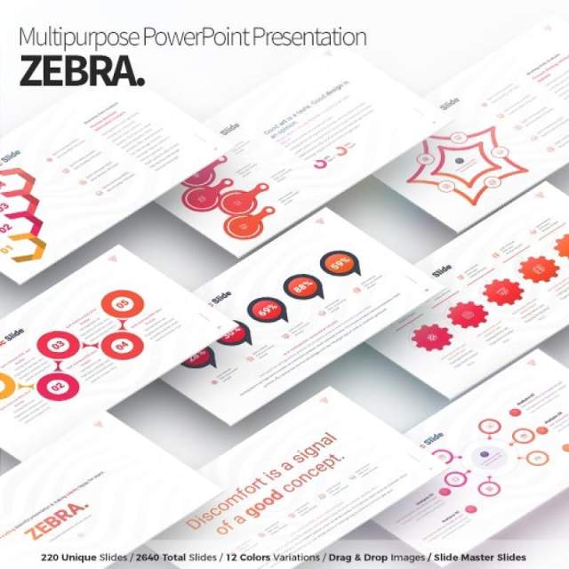 12套色系商务多用途PPT信息图表幻灯片演示Zebra - Multipurpose PowerPoint Presentation