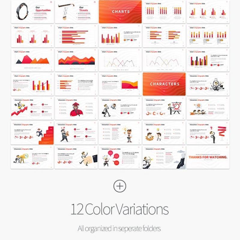 12套色系商务多用途PPT信息图表幻灯片演示Zebra - Multipurpose PowerPoint Presentation