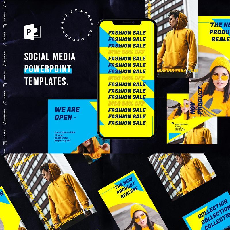 亮黄色手机竖版社交媒体杂志PPT版式模板Social Media PowerPoint Template