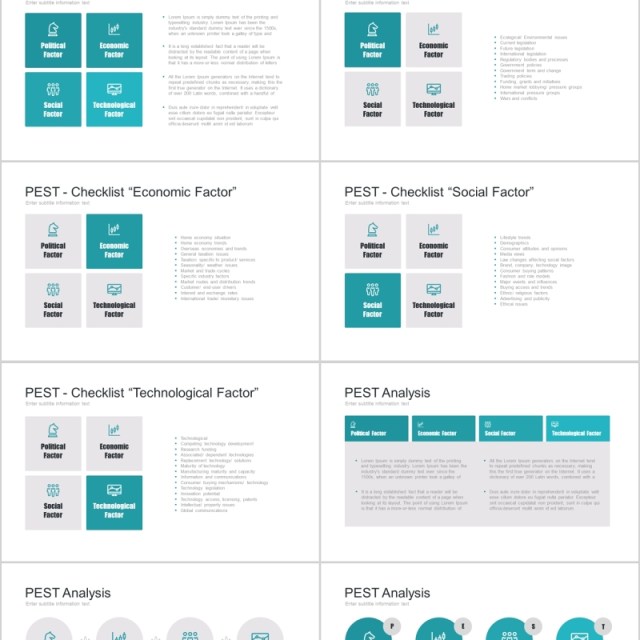 7套色系宏观大环境PESTEL分析PPT模板信息图表素材PESTELanalysis powerpoint