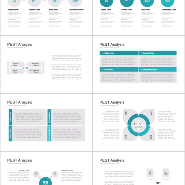 7套色系宏观大环境PESTEL分析PPT模板信息图表素材PESTELanalysis powerpoint