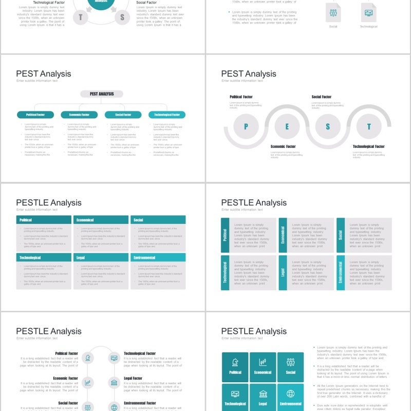 7套色系宏观大环境PESTEL分析PPT模板信息图表素材PESTELanalysis powerpoint