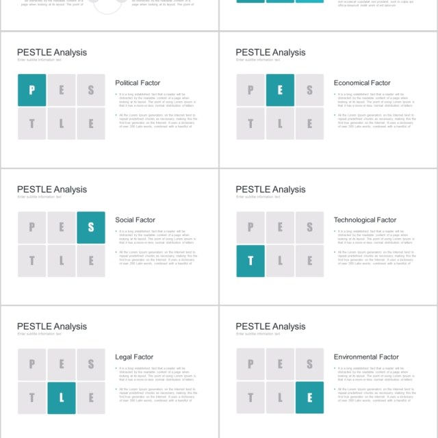 7套色系宏观大环境PESTEL分析PPT模板信息图表素材PESTELanalysis powerpoint