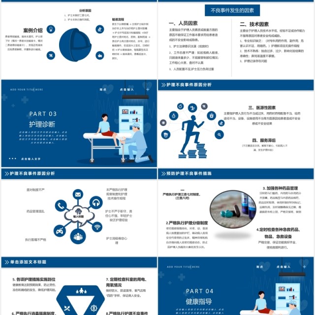 蓝色简约风医院医疗护理不良事件分析PPT模板