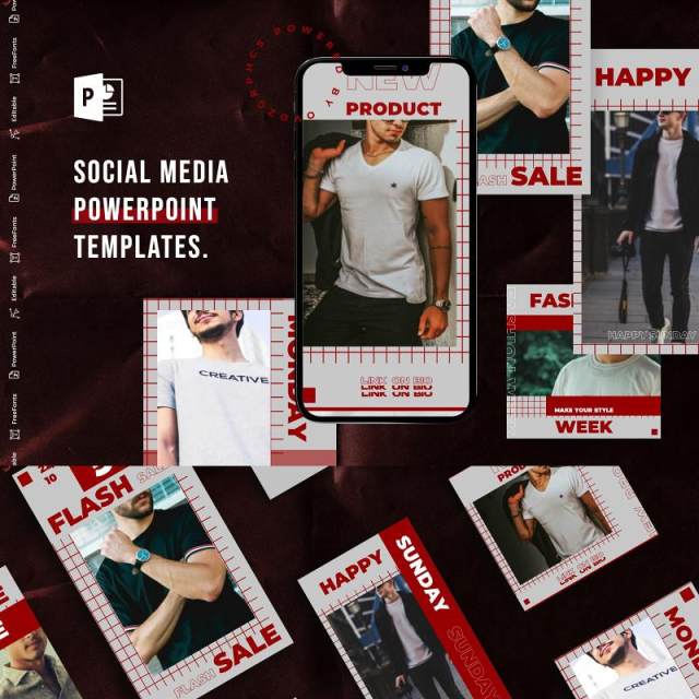简约手机竖版社交媒体杂志PPT版式模板不含照片Social Media PowerPoint Template 简约手机竖版社交媒体杂志PPT版式模板不含照片Social Media PowerPoint Template