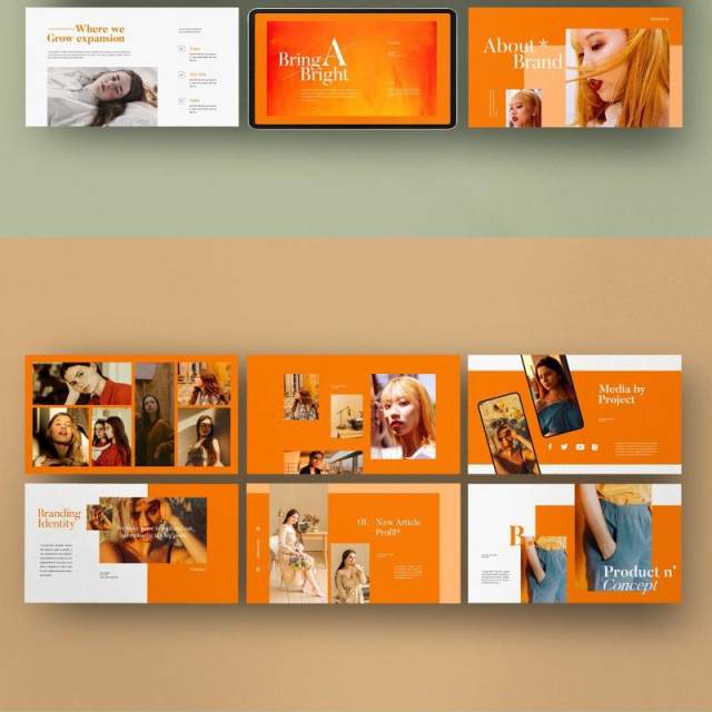 橙色女士时装周产品设计展示介绍PPT模板不含照片QUEENDOM Lookbook Design Powerpoint 橙色女士时装周产品设计展示介绍PPT模板不含照片QUEENDOM Lookbook Design Powerpoint