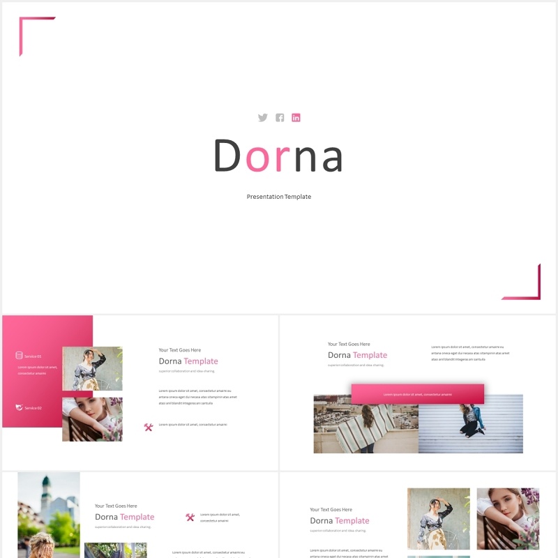粉色简约国外图片排版PPT模板Dorna Powerpoint Template