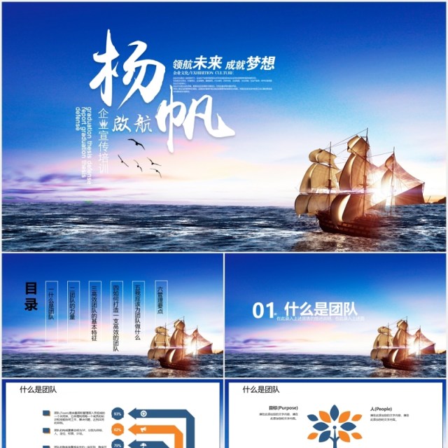 蓝色扬帆起航工作报告PPT模板 蓝色扬帆起航工作报告PPT模板